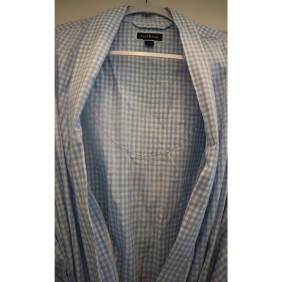 Club Room Men's Sz L/XL Light Blue Gingham Pattern Woven 100% Cotton Lounge Robe - Picture 3 of 6
